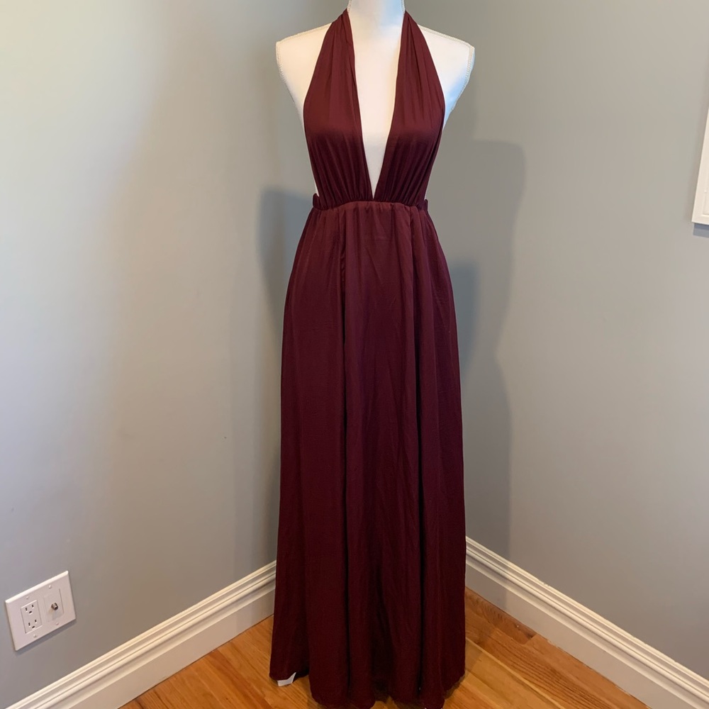 Blue Maui Maxi Halter Dress in Burgundy